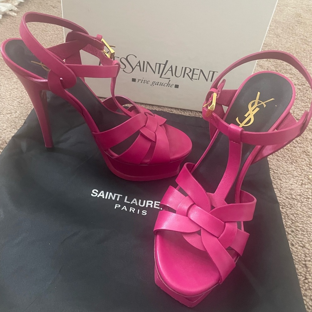 YSL Fuschia Tribute Platform Heels